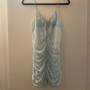 Ruched Minj Dress, White and Blue Floral, Large